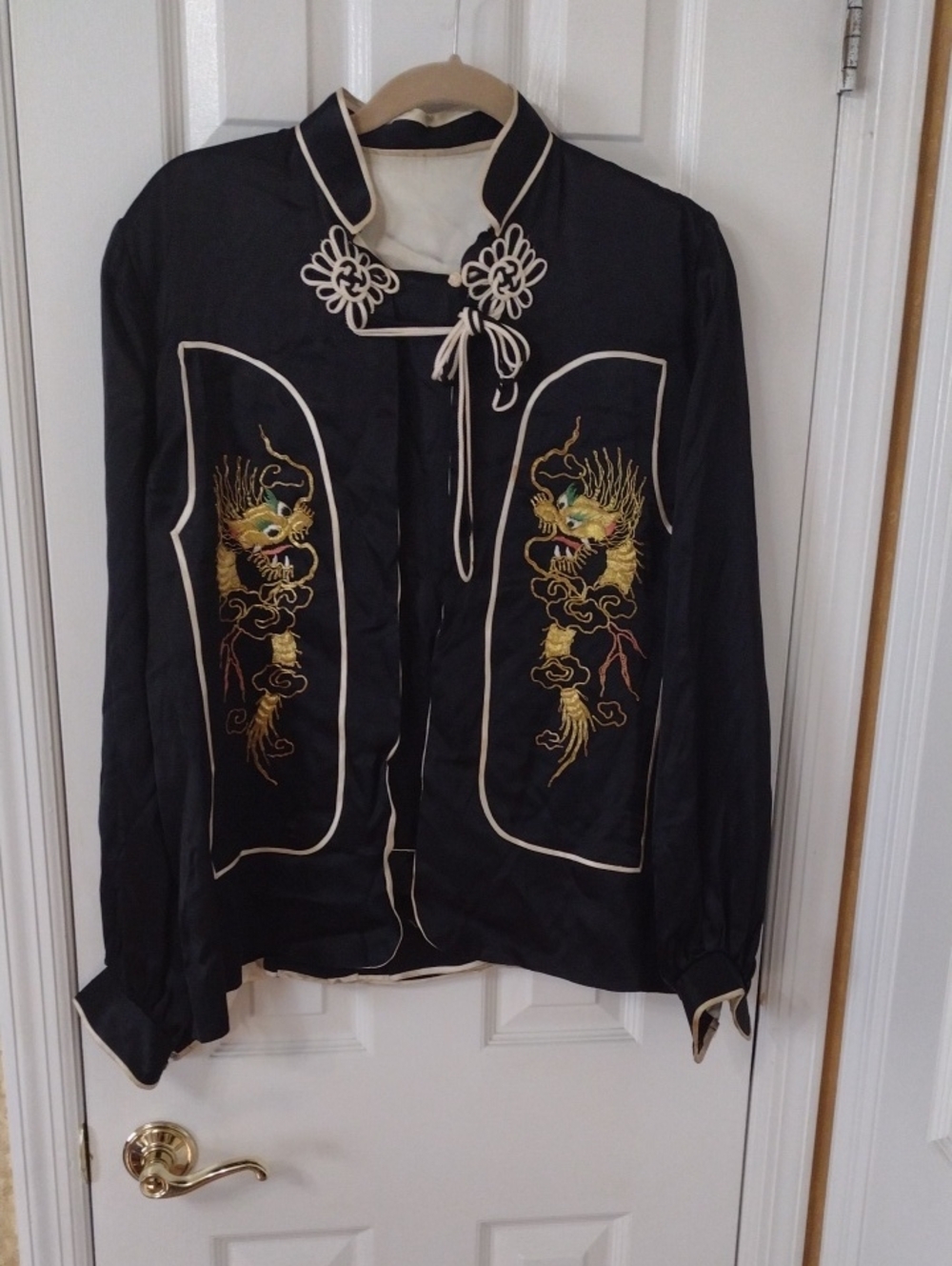 Vintage Korean Black Satin Jacket And Pants Circa 1950s